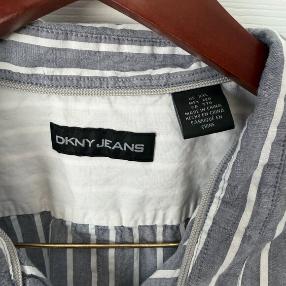 DKNY Jeans Men's Blue and White Stripe Short-Sleeve Casual Button Shirt XXL - Picture 2 of 4